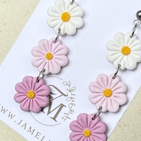 Blüten Kaskade Ohrringe aus Polymer Clay, Rosé und Mauve