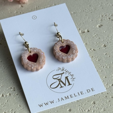 Linzer Keks Ohrringe aus Polymer Clay, Weihnachtsschmuck