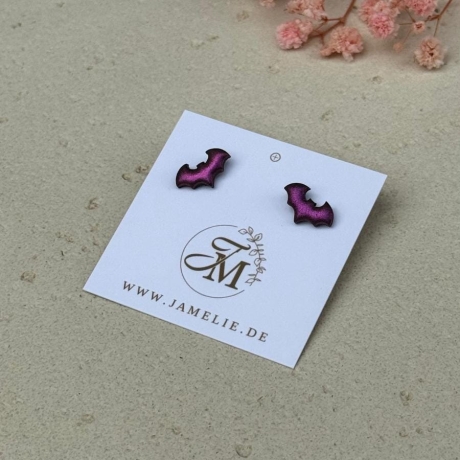 Mini Fledermaus Ohrringe aus Polymer Clay, Halloween Schmuck