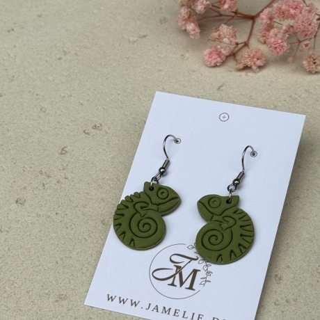 Chamäleon Ohrringe aus Polymer Clay – handgemachte Ohrstecker
