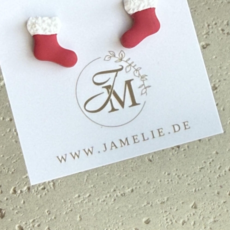 Weihnachtsstrumpf Ohrringe aus Polymer Clay, Weihnachtsschmuck