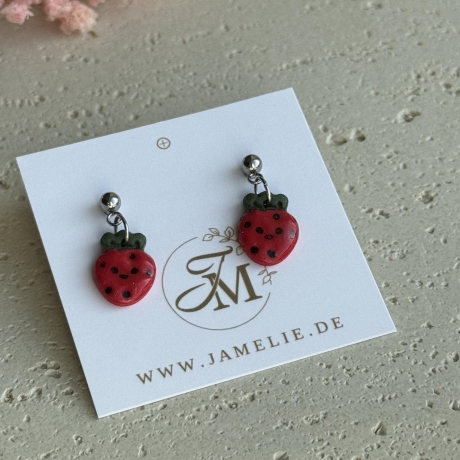 Erdbeer Ohrringe aus Polymer Clay, fruchtiger Sommerschmuck