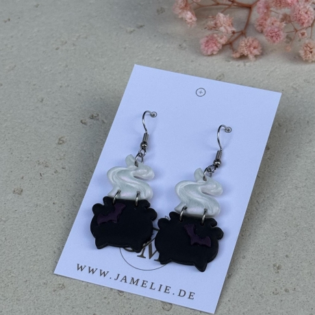 Hexenkessel Ohrringe, Halloween Schmuck für Hexenfans