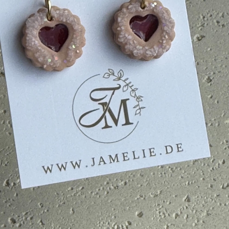Linzer Keks Ohrringe aus Polymer Clay, Weihnachtsschmuck