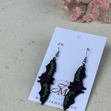 Blumen Fledermaus Ohrringe aus Polymer Clay