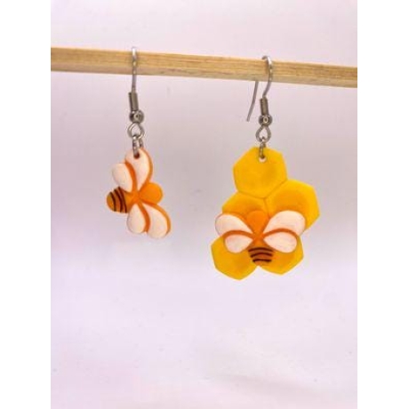 Bienenwaben Ohrringe aus Polymer Clay, Sommer Schmuck