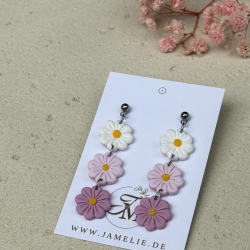 Blüten Kaskade Ohrringe aus Polymer Clay, Rosé und Mauve