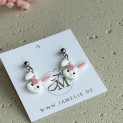 Hasenkopf Ohrringe aus Polymer Clay – handgemachte Ohrhänger