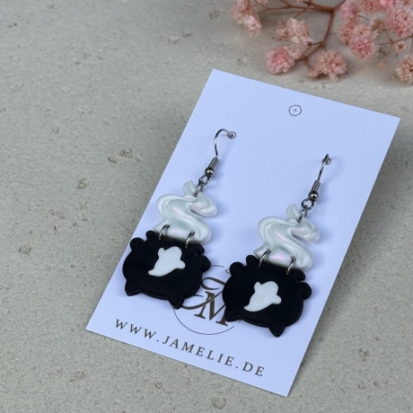 Hexenkessel Ohrringe, Halloween Schmuck für Hexenfans