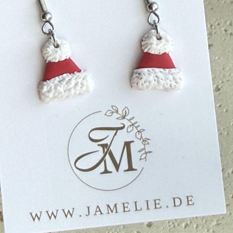 Weihnachtsmütze Ohrringe aus Polymer Clay