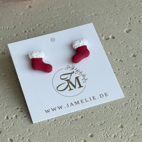 Weihnachtsstrumpf Ohrringe aus Polymer Clay, Weihnachtsschmuck