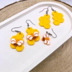 Bienenwaben Ohrringe aus Polymer Clay, Sommer Schmuck
