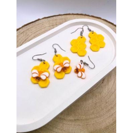 Bienenwaben Ohrringe aus Polymer Clay, Sommer Schmuck