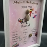 Liebevoll handgefertigtes Steinbild als Geschenk für das Schulkind (Mädchen) - Meilenstein - personalisiert - 3 Rahmenfarben wählbar