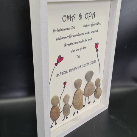 Liebevoll handgefertigtes Steinbild Oma und Opa ... 3 Enkelkinder