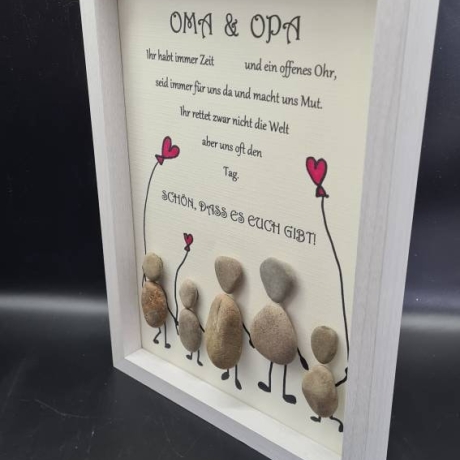 Liebevoll handgefertigtes Steinbild Oma und Opa ... 3 Enkelkinder