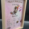 Liebevoll handgefertigtes Steinbild als Geschenk für das Schulkind (Mädchen) - Meilenstein - personalisiert - 3 Rahmenfarben wählbar