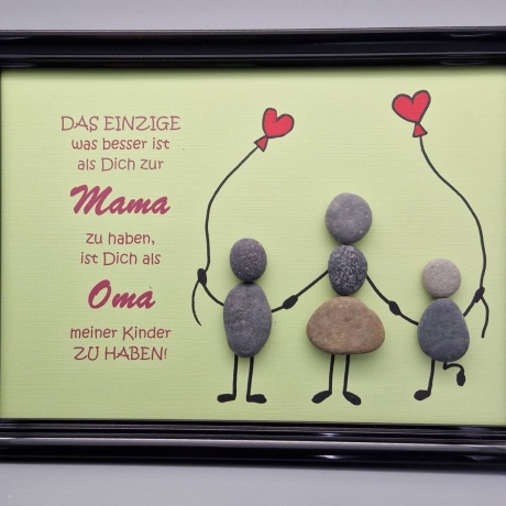 Steinbild für die liebe Mama und Oma zum Muttertag - 1 oder 2 Kinder - 2 Rahmenfarben