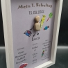 Liebevoll handgefertigtes Steinbild als Geschenk für das Schulkind (Junge) - Meilenstein - personalisiert - 3 Rahmenfarben wählbar wählbar