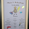 Liebevoll handgefertigtes Steinbild als Geschenk für das Schulkind (Junge) - Meilenstein - personalisiert - 3 Rahmenfarben wählbar wählbar