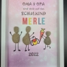 Liebevoll handgefertigtes Steinbild als Geschenk von Oma und Opa für das Schulkind (Mädchen) - personalisierbar - 3 Rahmenfarben wählbar