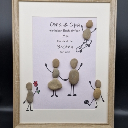 Liebevoll handgefertigtes Steinbild als Geschenk für Oma und Opa in Größe DIN A3 mit bis zu 5 Enkelkindern