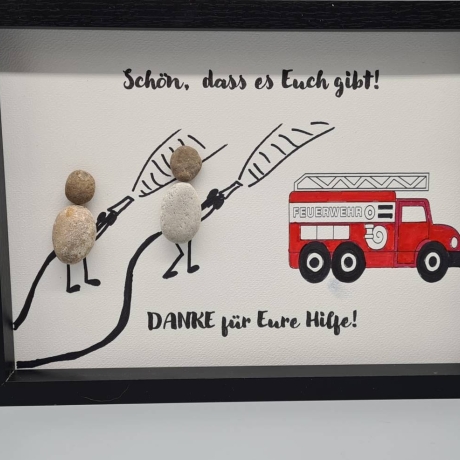 Liebevoll handgefertigtes Steinbild als Geschenk für Feuerwehrleute, den Feuerwehrmann, die Feuerwehrfrau - Feuerwehr