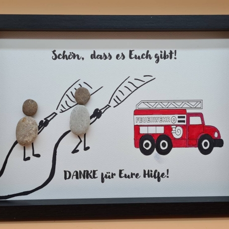 Liebevoll handgefertigtes Steinbild als Geschenk für Feuerwehrleute, den Feuerwehrmann, die Feuerwehrfrau - Feuerwehr