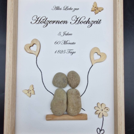 Steinbild zum 5. Hochzeitstag - Hölzerne Hochzeit - auch personalisierbar