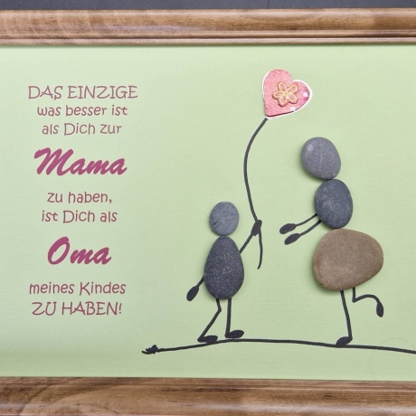 Steinbild für die liebe Mama und Oma zum Muttertag - 1 oder 2 Kinder - 2 Rahmenfarben