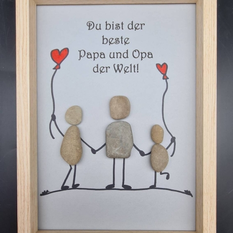 Liebevoll handgefertigtes Steinbild für den lieben Papa und Opa zum Vatertag- 2 Rahmenfarben