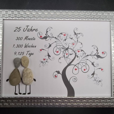 Liebevoll handgefertigtes Steinbild als Geschenk zur silbernen Hochzeit