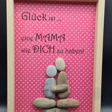 Liebevoll handgefertigtes Steinbild für die liebe Mama - 3 verschiedene Rahmenfarben