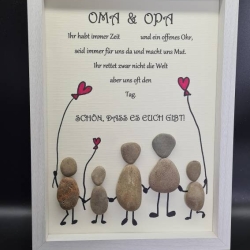 Liebevoll handgefertigtes Steinbild Oma und Opa ... 3 Enkelkinder