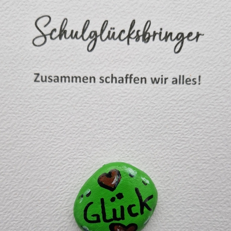 Schulglücksbringerstein auf einem Rahmen befestigt, zum Mitnehmen abnehmbar - zur Einschulung oder einfach so, als Mutmacher