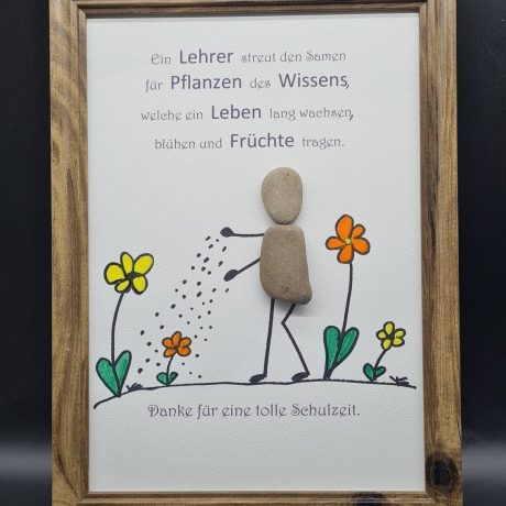 Liebevoll handgefertigtes Steinbild als Abschiedsgeschenk für den Lehrer, die Lehrerin - personalisierbar