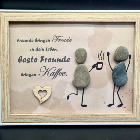 Liebevoll handgefertigtes Steinbild als Geschenk für Kaffeeliebhaber, den besten Freund bzw. die beste Freundin