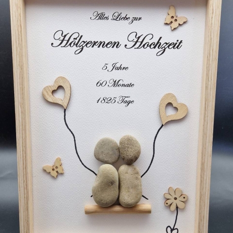 Steinbild zum 5. Hochzeitstag - Hölzerne Hochzeit - auch personalisierbar