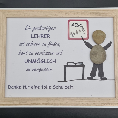 Liebevoll handgefertigtes Steinbild als Abschiedsgeschenk für die Lehrerin - personalisierbar - Rahmenfarbe wählbar