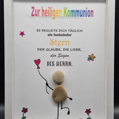 Liebevoll handgefertigtes Steinbild als Geschenk zur Kommunion