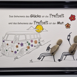 Steinbild für liebe Menschen und Bulli Liebhaber - Glück, Freiheit, Mut