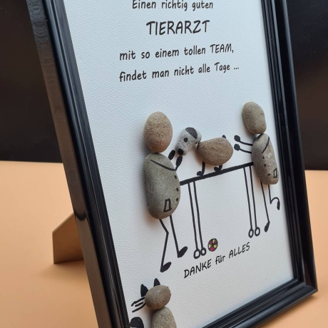 Steinbild für den Tierarzt und sein Team - verschiedene Rahmenfarben