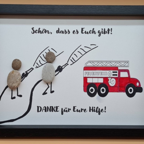 Liebevoll handgefertigtes Steinbild als Geschenk für Feuerwehrleute, den Feuerwehrmann, die Feuerwehrfrau - Feuerwehr