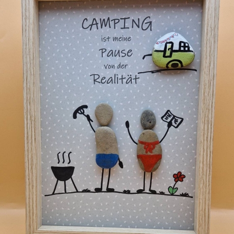 Steinbild für Camping Freunde - 2 Rahmenfarben