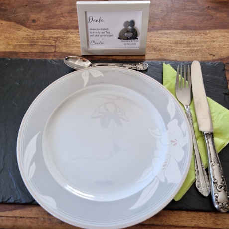 Handgefertigtes Steinbild Gastgeschenk, Tischkarte für Hochzeit