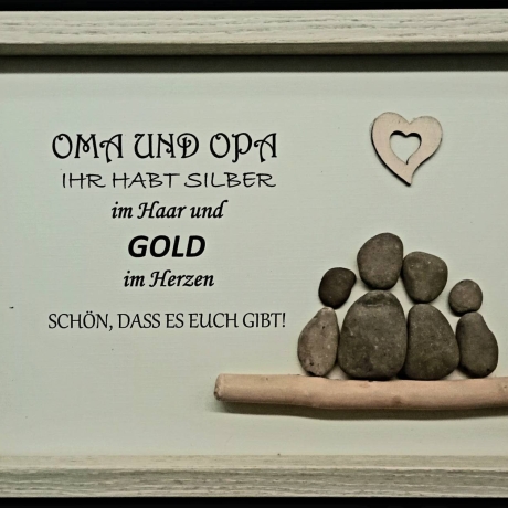 Liebevoll handgefertigtes Steinbild Oma und Opa ... silber und gold ... personalisierbar