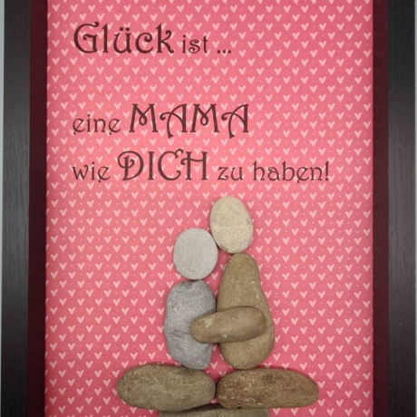 Liebevoll handgefertigtes Steinbild für die liebe Mama - 3 verschiedene Rahmenfarben