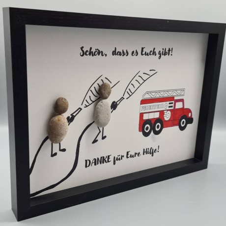Liebevoll handgefertigtes Steinbild als Geschenk für Feuerwehrleute, den Feuerwehrmann, die Feuerwehrfrau - Feuerwehr