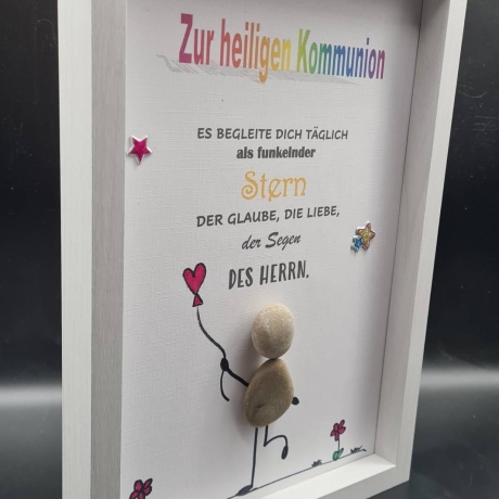 Liebevoll handgefertigtes Steinbild als Geschenk zur Kommunion