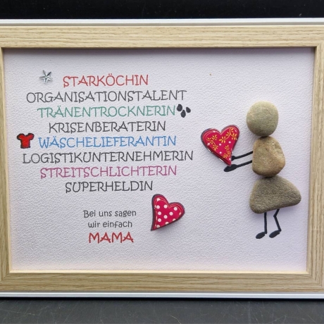 Liebevoll handgefertigtes Steinbild für die liebe Mama, als Geschenk zum Muttertag - 2 Rahmenfarben möglich